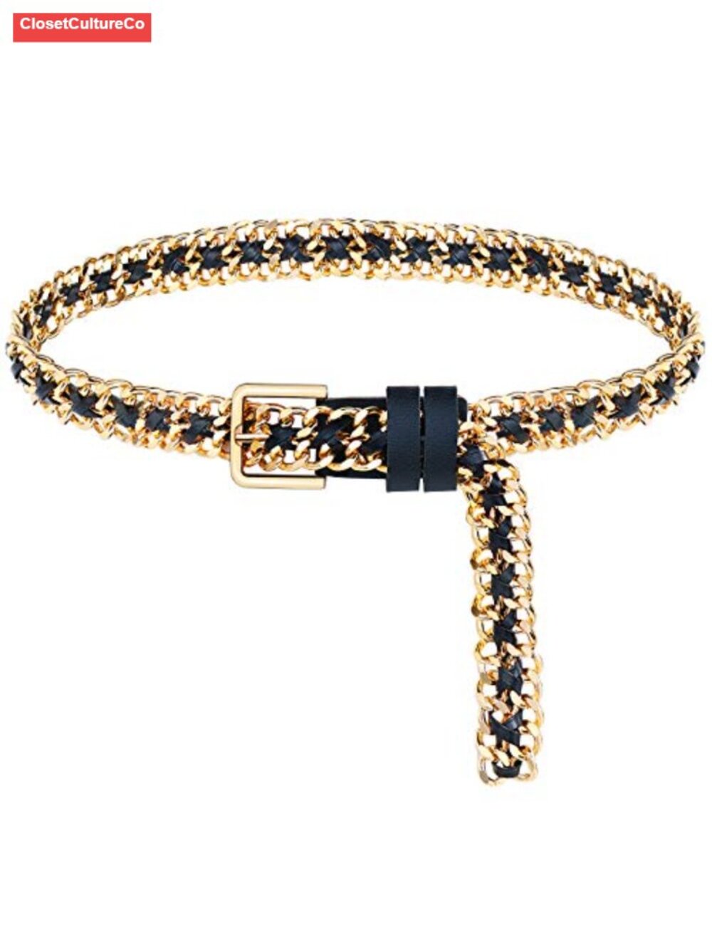 Punk Leather Chain Waist Belt Gold Metal Alloy Adjustable for Women Dresses